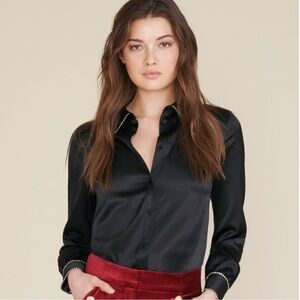 Veronica Beard Kylar Rhinestone Button-Down Silk Top Blouse